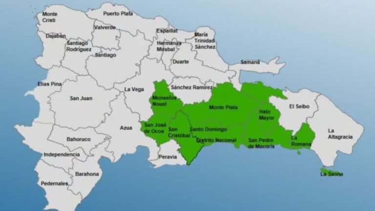 COE activa alerta verde en nueve provincias y el Distrito Nacional por lluvias